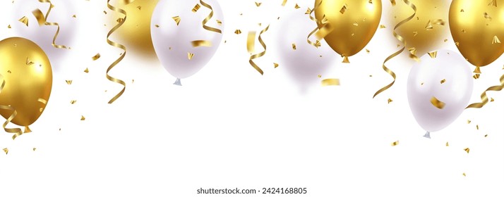 Celebration party banner with color balloons and confetti background. Grand Opening Card luxury greeting rich. decoration element for birth day celebration greeting card design. Vector illustration