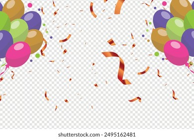 Celebration party banner with color balloons and confetti background. Grand Opening Card luxury greeting rich. decoration element for birth day celebration greeting card design. Vector illustration