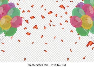 Celebration party banner with color balloons and confetti background. Grand Opening Card luxury greeting rich. decoration element for birth day celebration greeting card design. Vector illustration