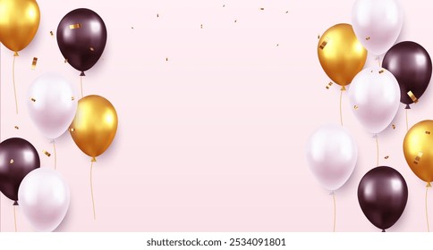 Celebration party banner with color balloons and confetti background. Grand Opening Card luxury greeting rich. decoration element for birth day celebration greeting card design. Vector illustration