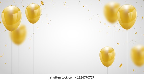 Celebration Party Banner With Gold Balloons Background. Sale Vector Illustration.