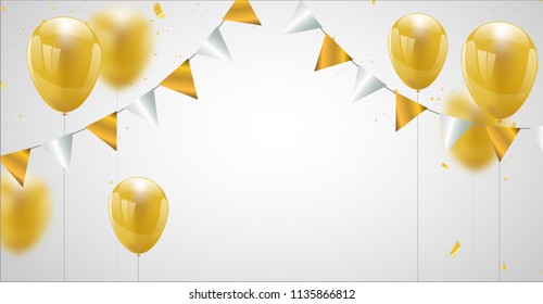 Celebration party banner with Gold balloons background. Sale Vector illustration.