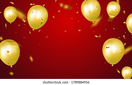 Celebration party banner with Gold balloons background. Sale Vector illustration. Grand Opening Card luxury greeting rich.