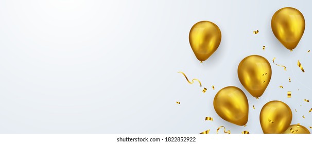 Celebration party banner with Gold balloons background. Sale Vector illustration. Grand Opening Card luxury greeting rich.