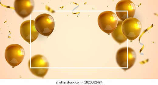 Celebration party banner with Gold balloons background. Sale Vector illustration. Grand Opening Card luxury greeting rich.