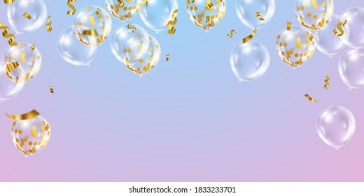 Celebration party banner with Gold balloons Clear white transparent background.