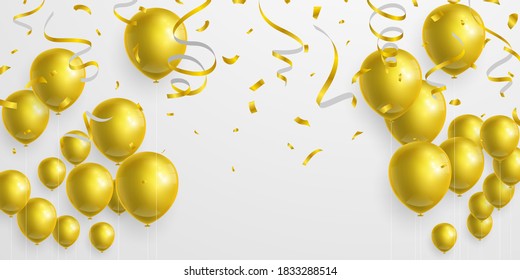 Celebration party banner with Gold balloons background. Sale Vector illustration. Grand Opening Card luxury greeting rich.