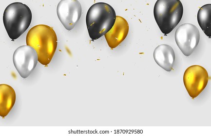 Celebration party banner with Gold balloons background. Sale Vector illustration. Grand Opening Card luxury greeting rich.