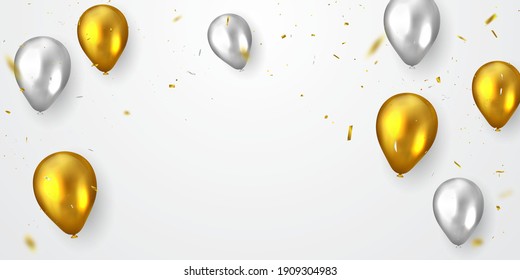 Celebration party banner with Gold balloons background. Sale Vector illustration. Grand Opening Card luxury greeting rich.