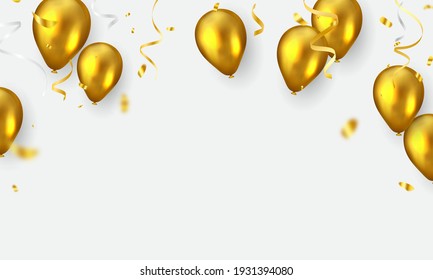 Celebration Party Banner With Gold Balloons Background. Sale Vector Illustration.