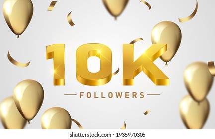 Celebration party banner with Gold balloons background. 10k followers Vector illustration.