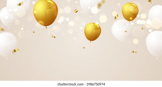 Celebration party banner with Gold balloons background. Sale Vector illustration. Grand Opening Card luxury greeting rich.