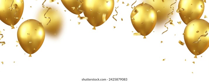 Celebration party banner with gold balloons and confetti background. Grand Opening Card luxury greeting rich. decoration element for birth day celebration greeting card design. Vector illustration