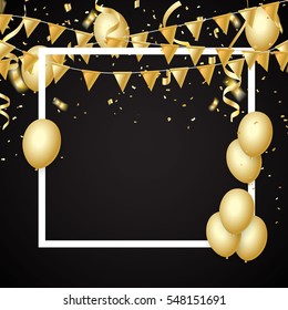 Celebration party banner with Gold balloons confetti background. Vector illustration.