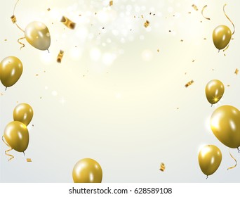 Celebration party banner with Gold balloons confetti background. Vector illustration.