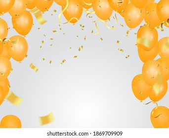 Celebration party banner with golden balloons and serpentine.