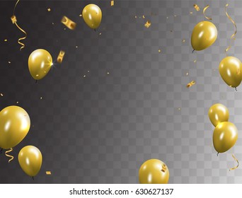 Celebration party banner with golden balloons and serpentine.