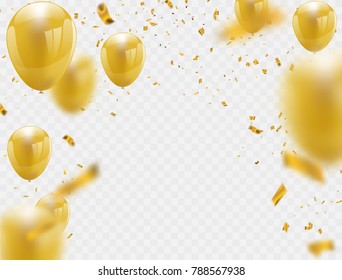 Celebration party banner with golden balloons and serpentine.