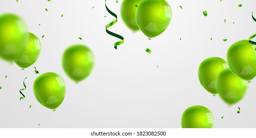 Celebration party banner with green balloons background. Sale Vector illustration. Grand Opening Card luxury greeting rich.