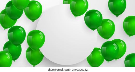 Celebration party banner with green color balloons background. Sale Vector illustration. Grand Opening Card luxury greeting rich. frame template.