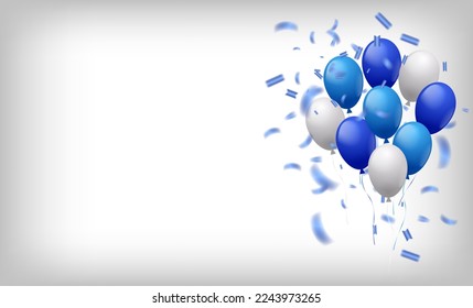 Celebration party banner on white background with blue color balloons. Vector illustration. Grand Opening card Rich luxury greeting card. frame template.