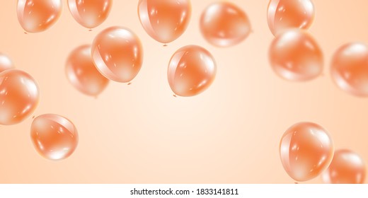 Celebration party banner with orange color balloons background. Sale Vector illustration. Grand Opening Card luxury greeting rich. frame template.