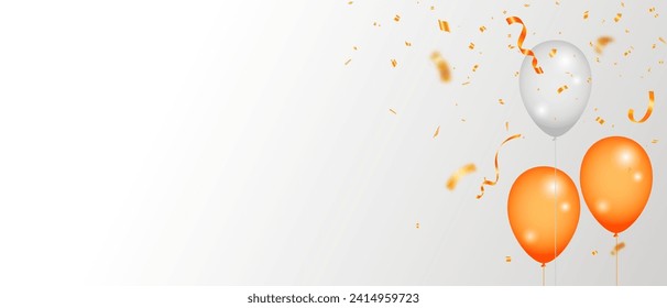 Bannière de fête de la fête avec fond ballons à l'aquarelle orange. promotion et carte d'anniversaire ou invitation. Illustration vectorielle : image vectorielle de stock