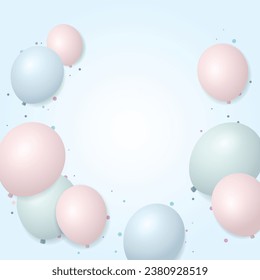 Celebration party banner with pastel color balloons vector illustration. Grand Opening greeting card template.