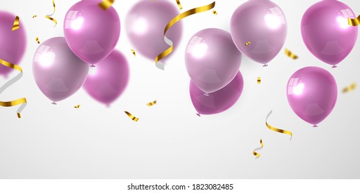 Celebration party banner with pink balloons background. Sale Vector illustration. Grand Opening Card luxury greeting rich.