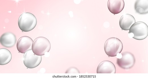 Celebration party banner with pink color balloons background. Sale Vector illustration. Grand Opening Card luxury greeting rich.