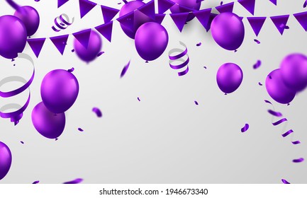 Celebration party banner with purple balloons background. Sale Vector illustration.