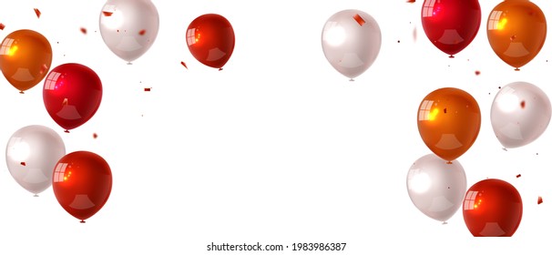 Celebration party banner with red orange color balloons background. Sale Vector illustration. Grand Opening Card luxury greeting rich. frame template.