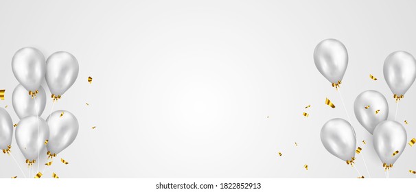 Celebration party banner with Silver color balloons background. Sale Vector illustration. Grand Opening Card luxury greeting rich.
