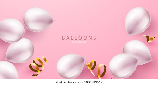 Celebration party banner with Silver color balloons background. Sale Vector illustration. valentine Card luxury greeting rich.