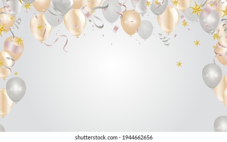 Celebration party banner with Silver color balloons background. Sale Vector