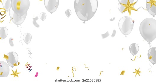 Celebration party banner with Silver color balloons background. Sale Vector illustration. Grand Opening Card luxury greeting rich