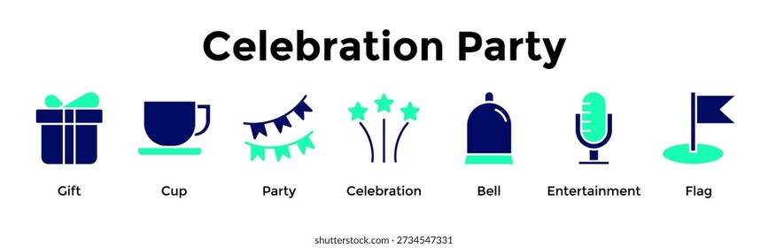 Celebration Party Banner Web Icon Vector Illustration Concept For Gift, Cup, Party, Celebration, Bell, Entertainment, Flag