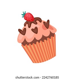 Celebration or party cupcake vector illustration. Cartoon drawing of party cupcake on white background. Birthday, holiday, decoration concept