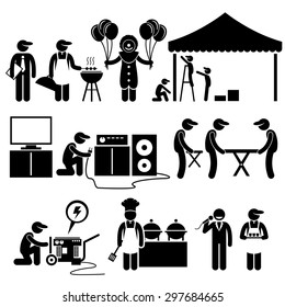 Celebration Party Festival Event Services Stick Figure Pictogram Icons