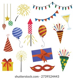 Celebration Party Graphics Vector Set. Festive Design Elements for Events, Holidays, Marketing and Promotions.