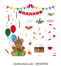 Celebration. Party. Icon set for web and mobile application. Vector illustration on a white background. Flat design style.