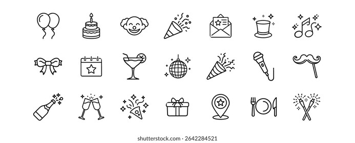 Celebration Party Icons  Birthday, Event, and Festive Occasion Symbol Set