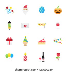 Celebration Party Icons. Set of Happy Holidays Icons Vector Illustration Color Icons Flat Style.