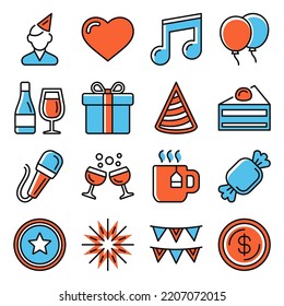 Celebration and Party Icons Set on White Background. Vector