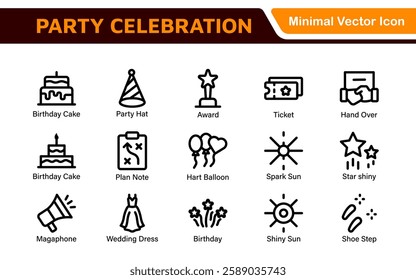 Celebration and Party Icons. Vector Icons for Birthdays, Holidays, Festivals, Fireworks, and Event Decorations