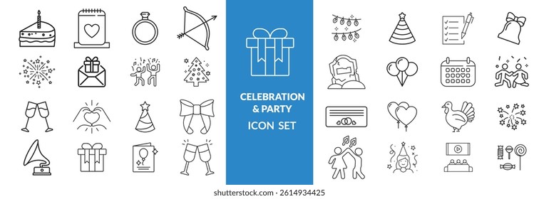celebration and party line editable icon set vector 