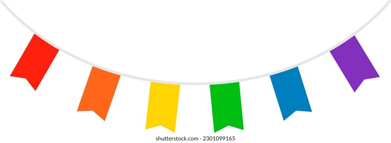 Celebration And Party Rainbow Flag. Pride Month Symbol. LGBT Flag. LGBT+ Sign. LGBTQIA Parade Event. Colorful Shape Isolated.