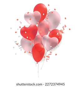 Fest-Party-realistische Zusammensetzung bestehend aus Rot-Weiß-Luftballons in Form von Herz-Vektorgrafik