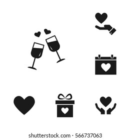 Celebration party set, including hat, birthday cake, wine glass, bottle, fireworks icons