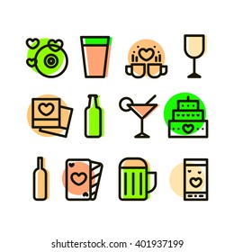 Celebration and party in summer Icon set in modern flat line style isolated on white background. Simple style design.